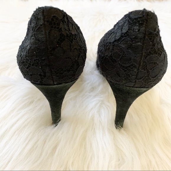 Hale Bob Black Lace Peep Toe Pumps High Heels - Picture 6 of 8